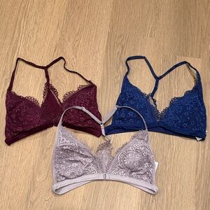 Set of 3 Victoria’s Secret Racerback Lace Bralettes - Burgundy, Navy, and Gray